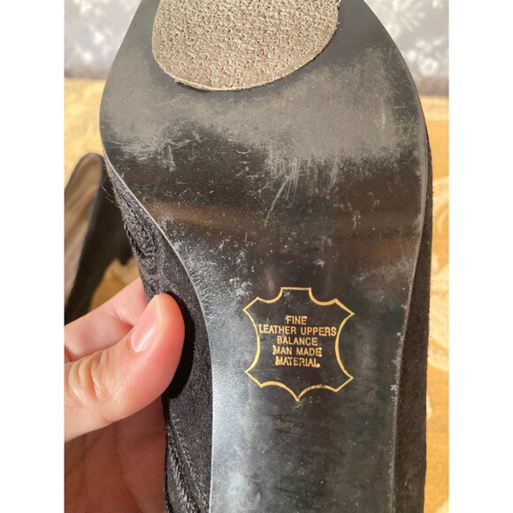 Vintage 90s Heels 1990s Black Suede Whimsigoth Goth Steam Punk Victorian Size 9B - Picture 9 of 10